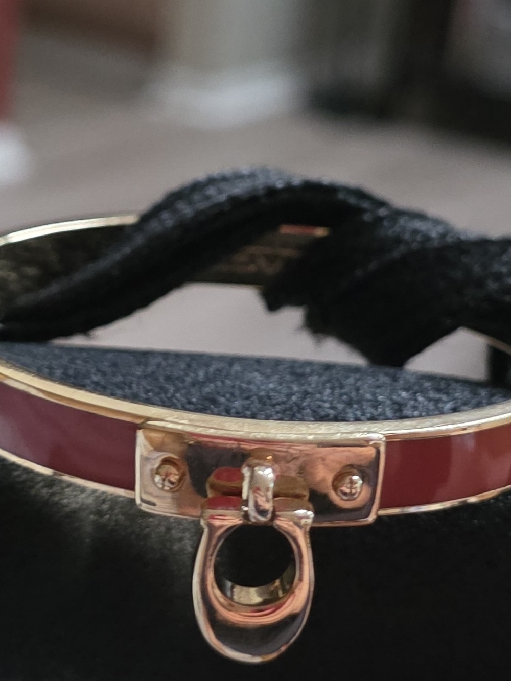 Gold-Tone Pink Enamel Bracelet with D-Ring Accent